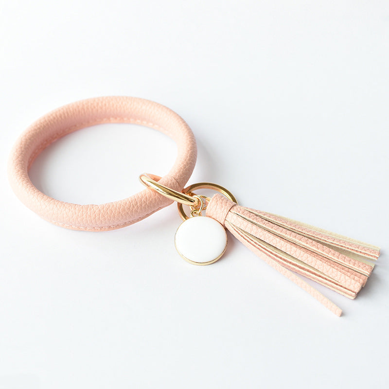 Wholesale Tie-dyed PU Leather Tassel Bracelet Keychain
